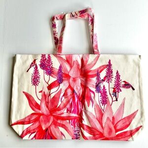 🍒NEW Estée Lauder Canvas Tote Bag/Carry-All With Pink Florals & Hummingbirds